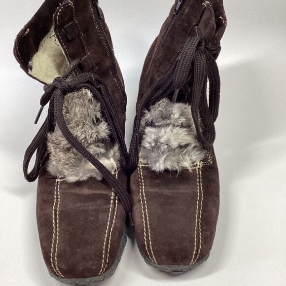 Vintage Blondo Suede Rabbit Fur Lace-Up Winter Snow Boots Brown Women’s Size 10 - Picture 6 of 11